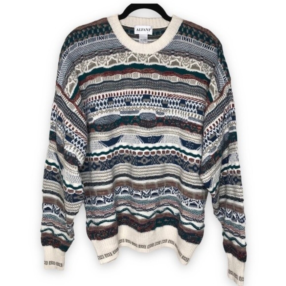 Vintage Alfani Textured 3D Knit Sweater Coogi Style Pullover Men Size Large